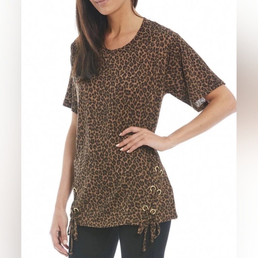 MICHAEL Michael Kors Cheetah-Print Lace-Up Tunic Leopard Print Top XS New